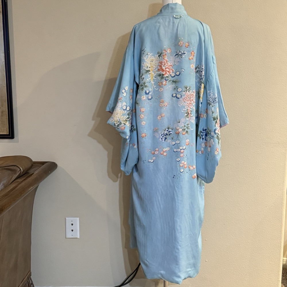 Vintage Reversible Japanese Rayon Kimono Robe Purple Floral Made Japan 1930s - Picture 11 of 16